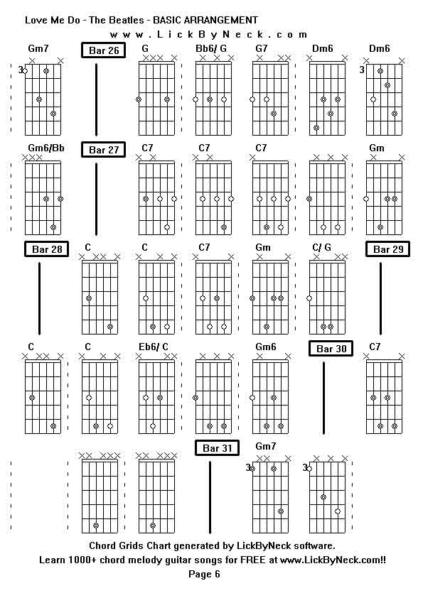 Chord Grids Chart of chord melody fingerstyle guitar song-Love Me Do - The Beatles - BASIC ARRANGEMENT,generated by LickByNeck software.